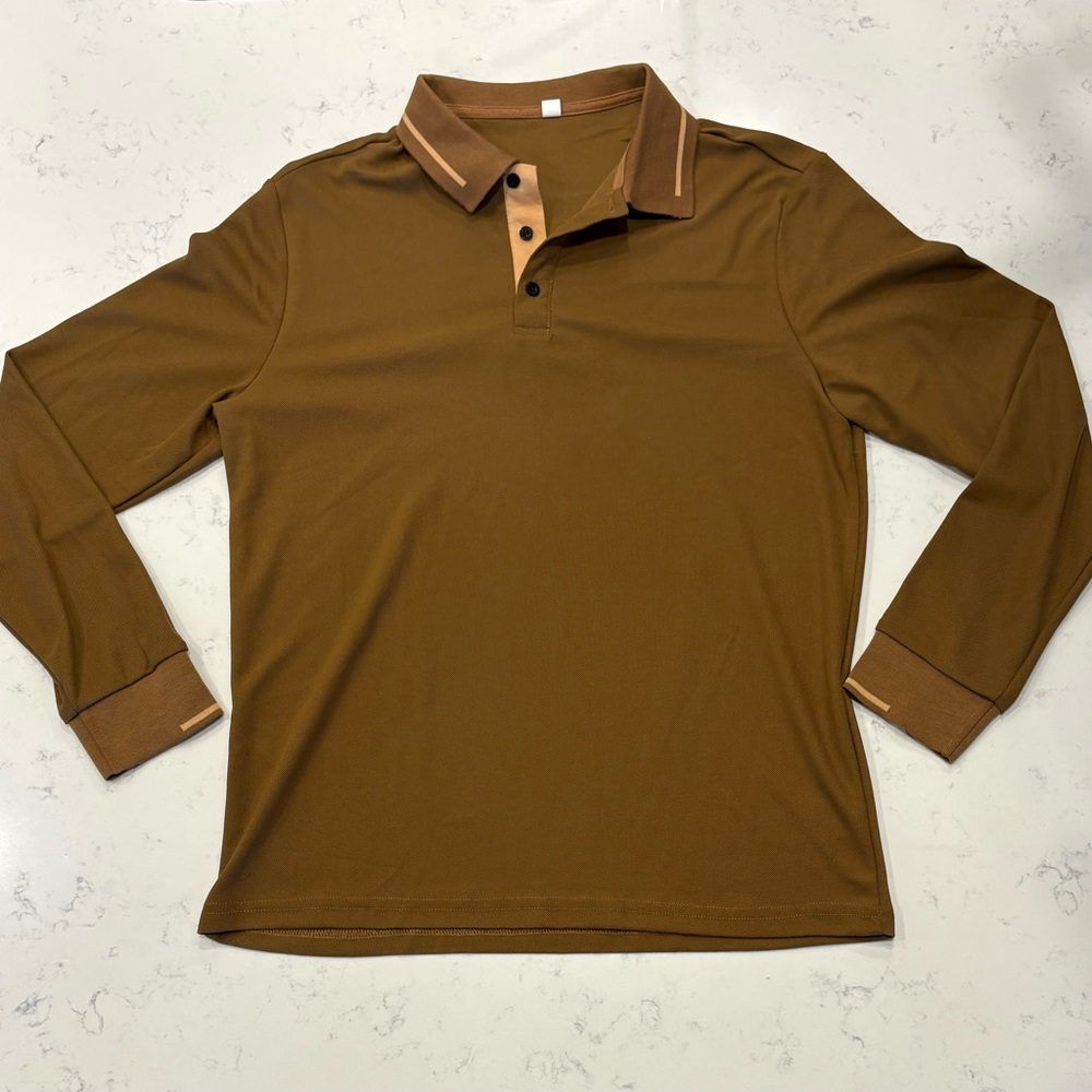 Long-Sleeve Polo Shirt in Brown